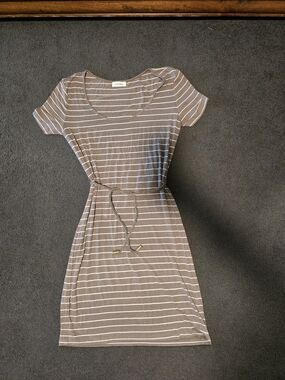 Calvin Klein Taupe Stripe Scoop-Neck Dress